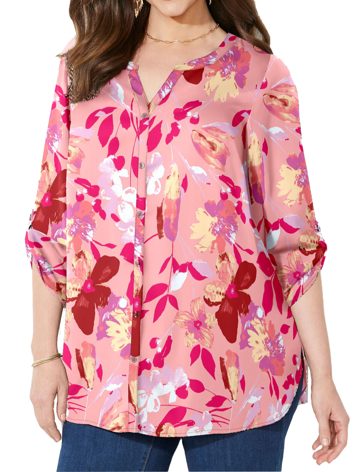 PINK Sweet Coral Floral Breezeway Georgette Blouse - Plus Size 20/22 to 36/38 (US 1X to 5X)