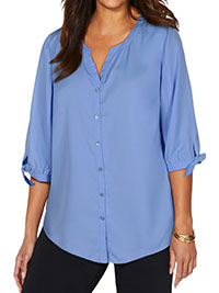 FRENCH-BLUE Georgette Button Front Tie Sleeve Cafe Blouse - Plus Size 20/22 to 40 (US 1X to 6X)