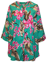 GREEN Clover Green Tropical Floral Breezeway Georgette Blouse - Plus Size 20/22 to 36/38 (US 1X to 5X)