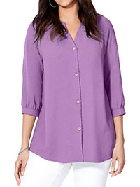 VIOLET Bracelet Sleeve Light & Airy Y-Neck Blouse - Plus Size 16/18 to 40 (US 0X to 6X)