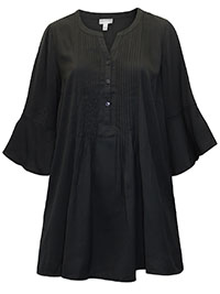 BLACK Flouce Sleeve Georgette Pintuck Blouse - Plus Size 16/18 to 28.30 (US 0X to 3X)