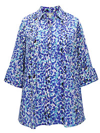 BLUE Sapphire Floral Petal 3Q Sleeve Opaque Crepe Timeless Blouse - Plus Size 20/22 to 24/26 (US 1X to 2X)