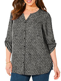 BLACK Tweed Texture Breezeway Georgette Blouse - Plus Size 20/22 to 36/38 (US 1X to 5X)