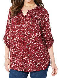 WINE Tossed Confetti Breezeway Georgette Blouse - Plus Size 20/22 to 40 (US 1X to 6X)