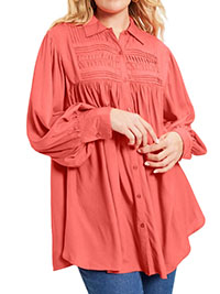 CORAL Pintuck Smock Blouse - Plus Size 20/22 to 32/34 (US L to 3X)