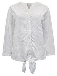 WHITE Floral Embroidered Tie Hem Blouse - Size 6/8 to 18/20 (0 to 3)