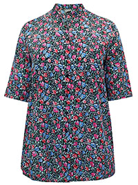 NAVY Floral Print Short Sleeve Blouse - Plus Size 16 to 22 (EU 42 to 48)