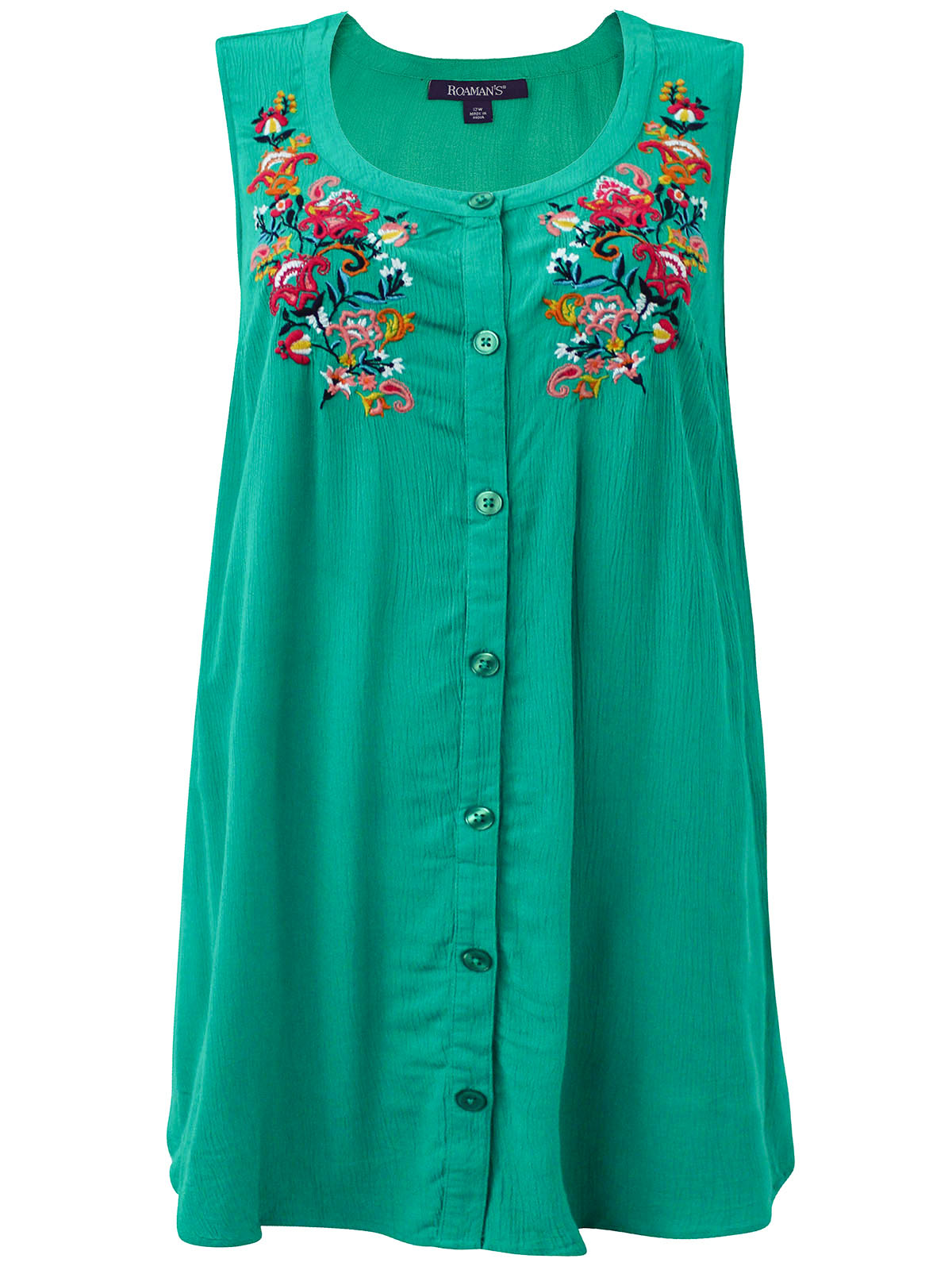 GREEN Sleeveless Floral Embroidered Blouse - Plus Size 14 to 46 (12W to 44W)