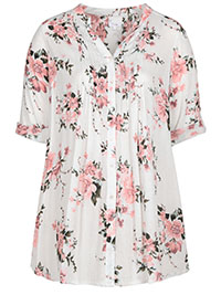 WHITE Floral Print Sequin Embellished Blouse - Plus Size 18 to 28 (US 1 to 6)