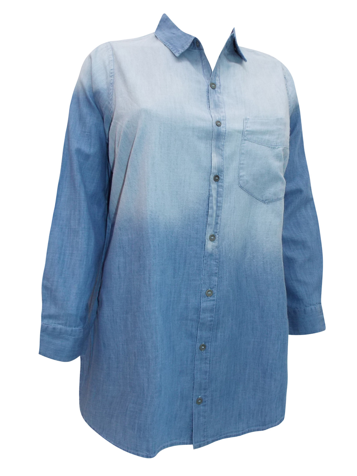 CURVE - - Curve BLUE Pure Cotton Ombre Denim Shirt - Plus Size 16 to 34/36