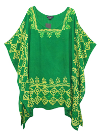eaonplus GREEN Embroidered Batik Print Kaftan Tunic Top - Plus Size 16 to 34