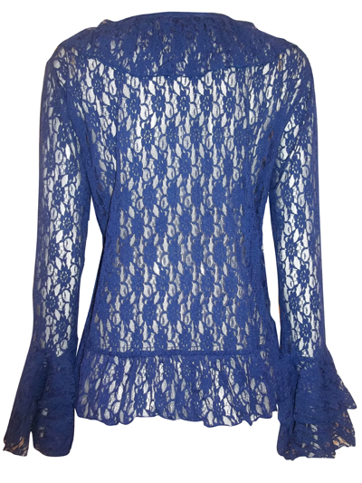 eaonplus BLUE Floral Lace Bell Sleeve Cover-Up Cardigan Top - Plus Size ...