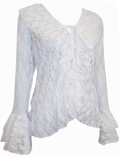 eaonplus WHITE Floral Lace Bell Sleeve Cover-Up Cardigan Top - Plus ...
