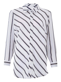 IVORY Striped Print Tie Cuff Shirt - Plus Size 16 to 30