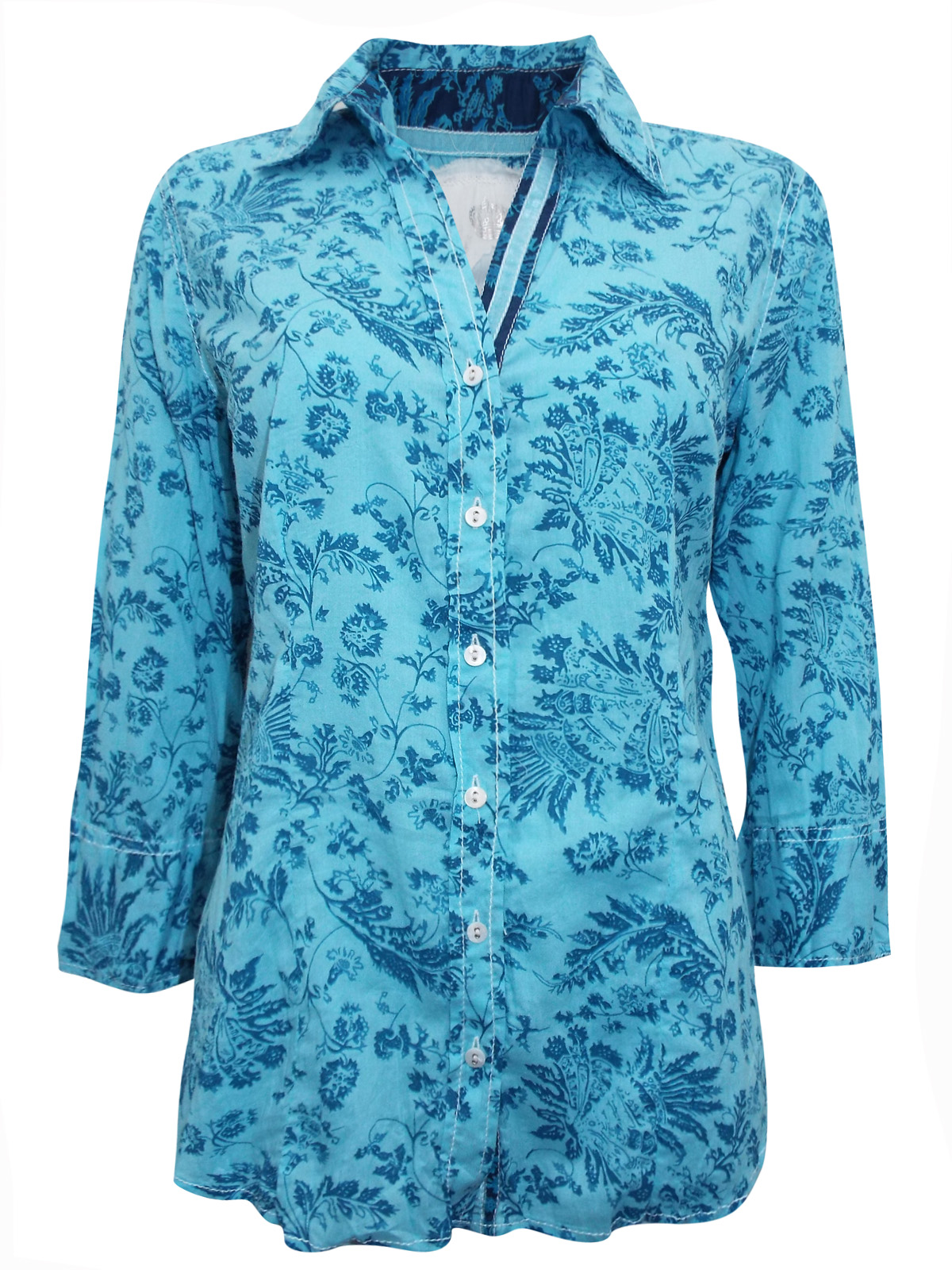 CINO - - CINO VINTAGE-AZUL Long Sleeve Crinkle Cotton Shirt - Size XXS ...