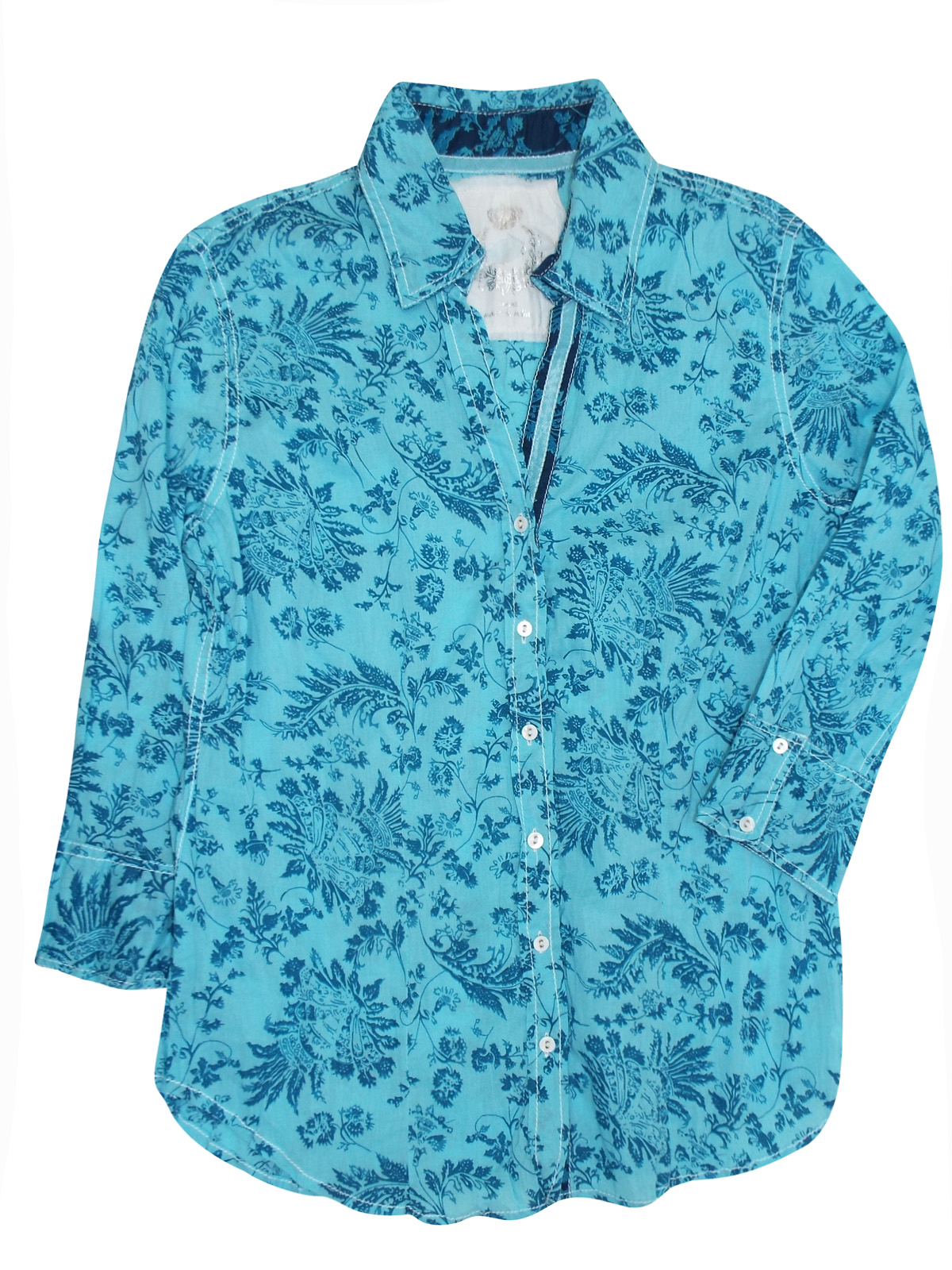 CINO - - CINO VINTAGE-AZUL Long Sleeve Crinkle Cotton Shirt - Size XXS ...