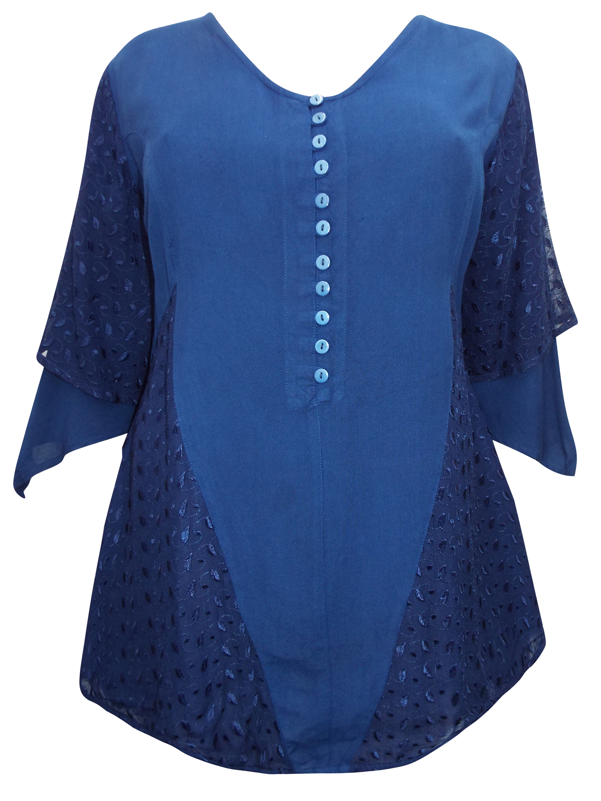eaonplus DENIM-BLUE Broderie Anglaise Rayon Tunic Top - Plus Size 20 to 34