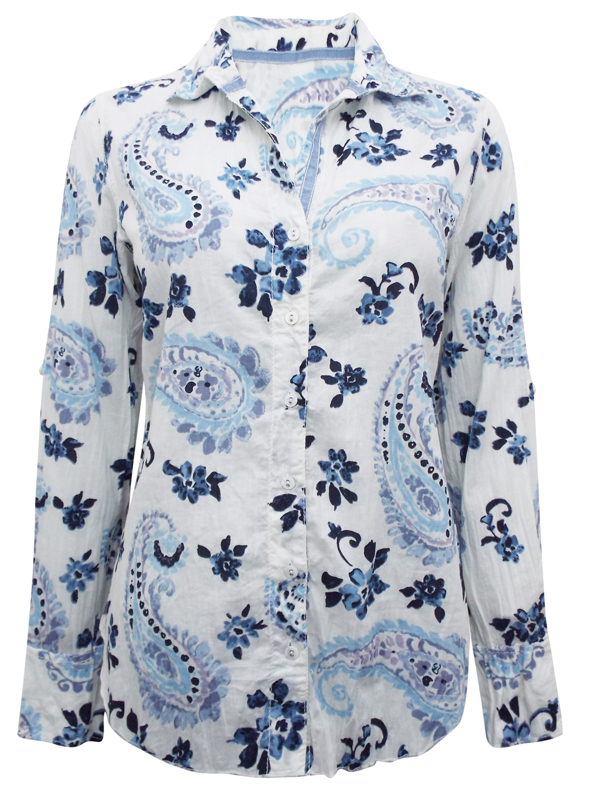 CINO - - CINO BLUE Bluebell Paisley Floral Crinkle Cotton Shirt - Size ...
