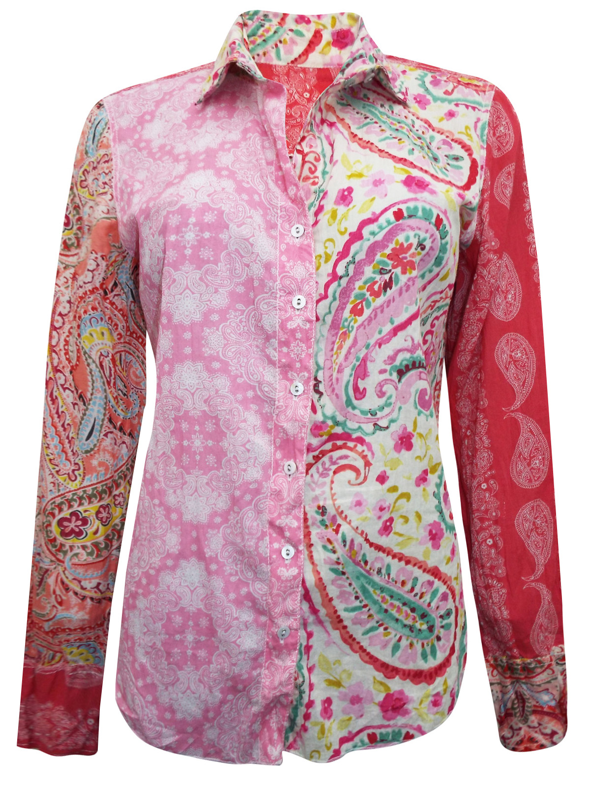 CINO - - CINO PINK Sienna Paisley Patchwork Crinkle Cotton Shirt - Size ...