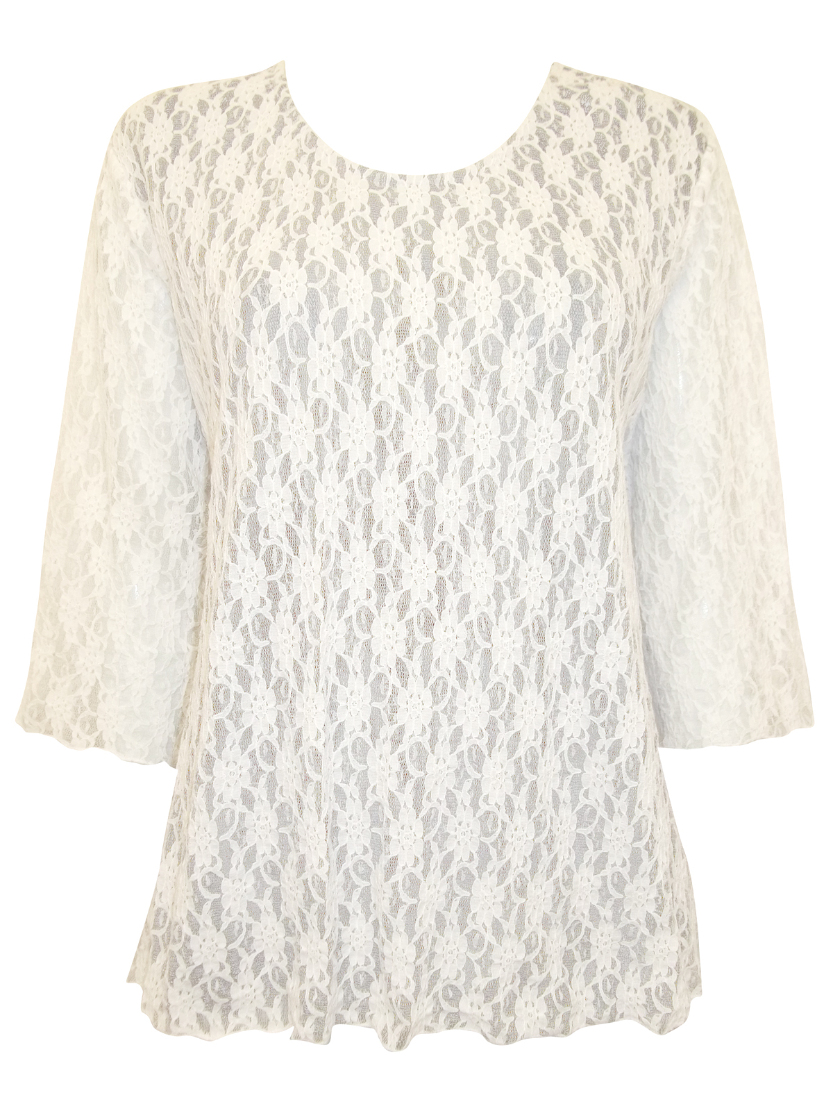 Eaonplus IVORY Overlaid Lace 3/4 Sleeve Top - Plus Size 18 to 32