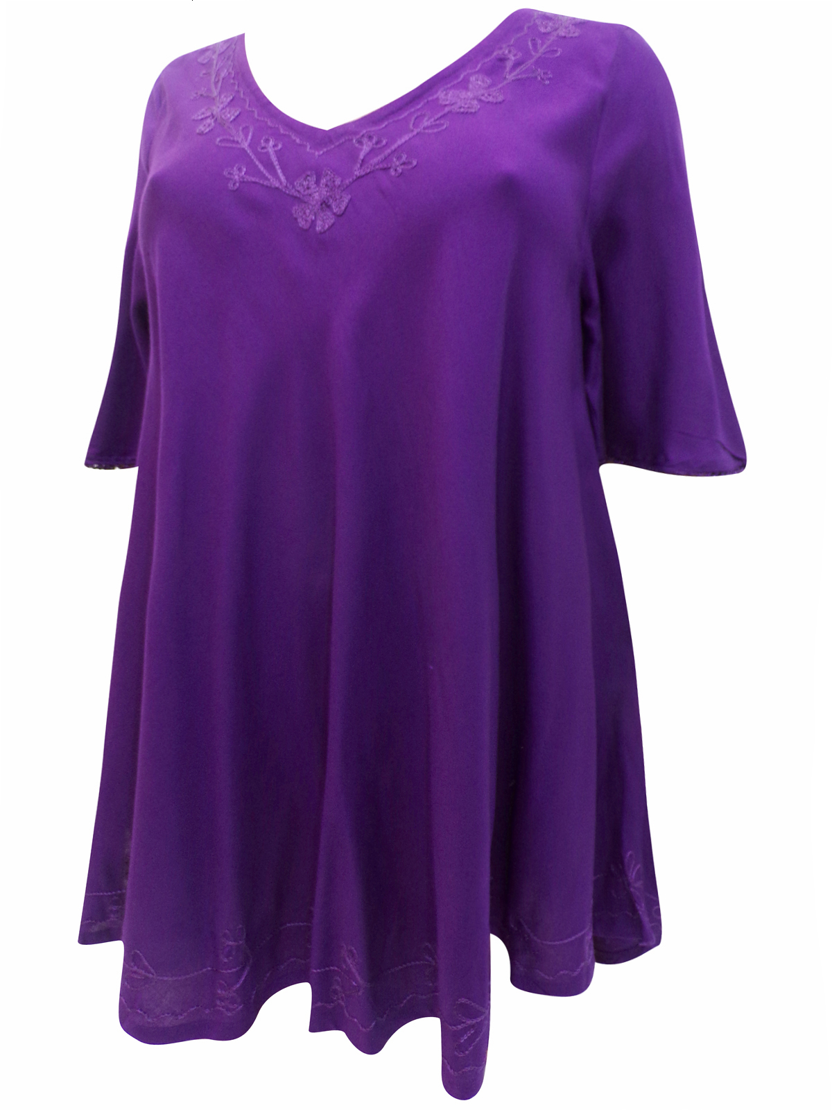 eaonplus PURPLE Embroidered Trim Curved Hem Blouse - Plus Size 18 to 32