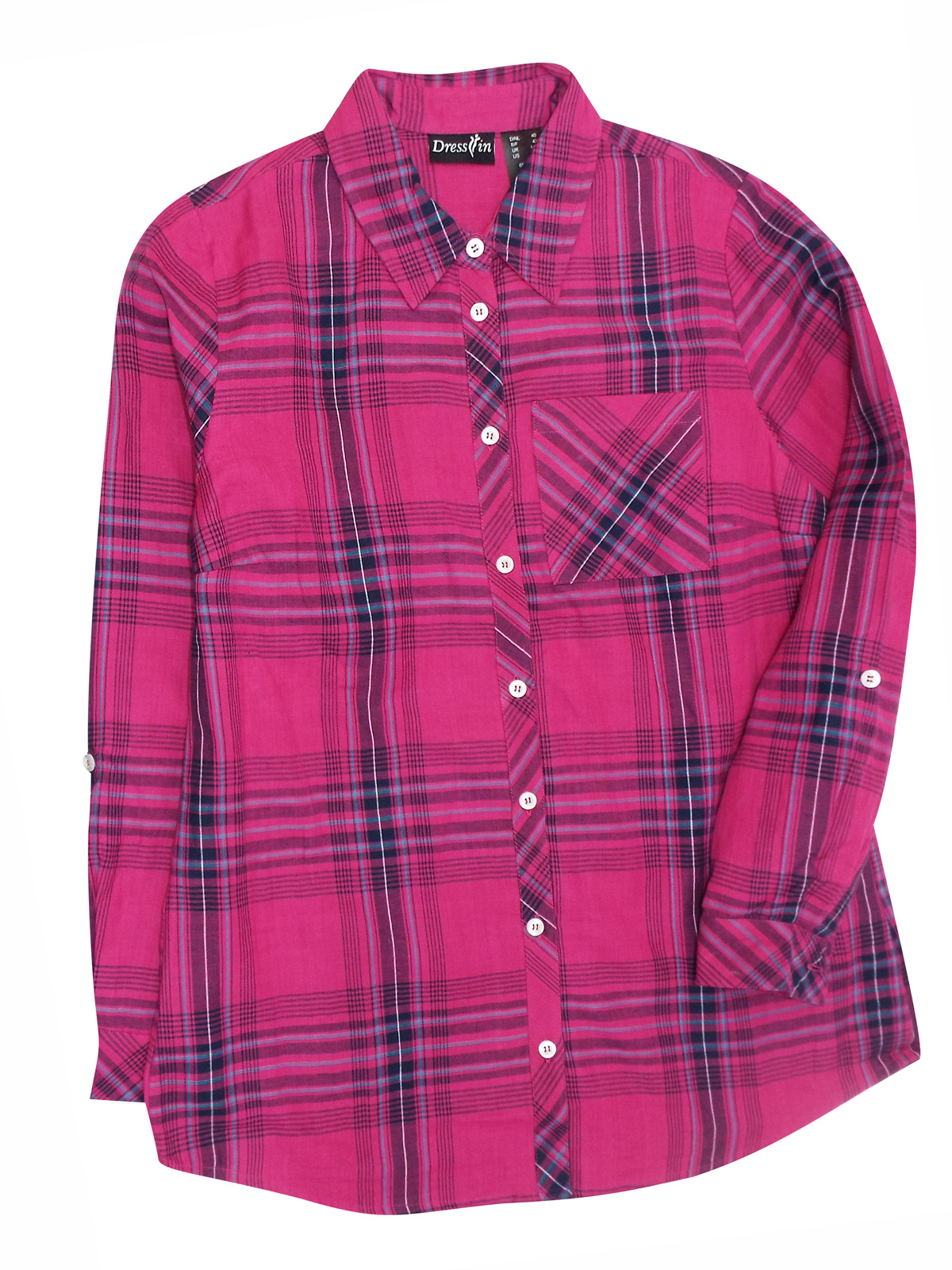 Dress In - - Dress In PINK Pure Cotton Checked Shirt with Pocket - Plus ...