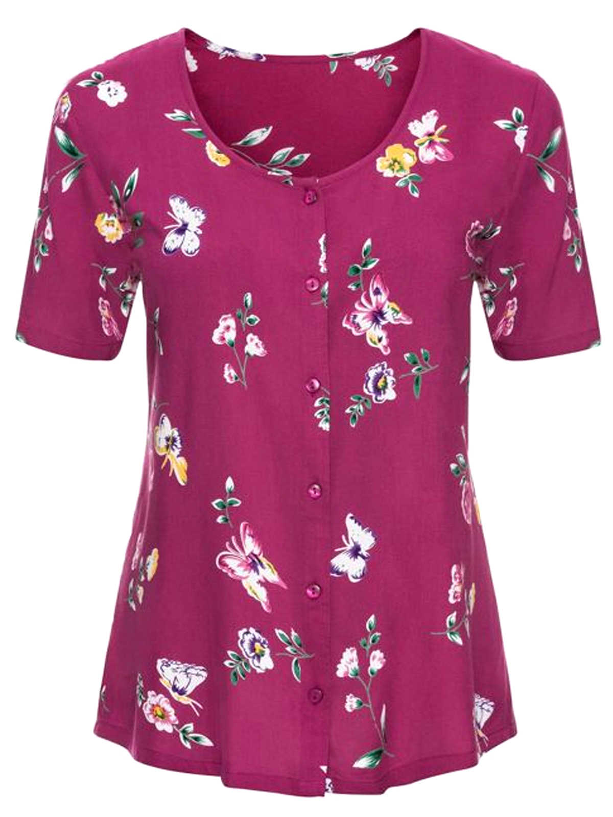 MAGENTA Floral Print Short Sleeve Button Through Top - Plus Size 12 to ...