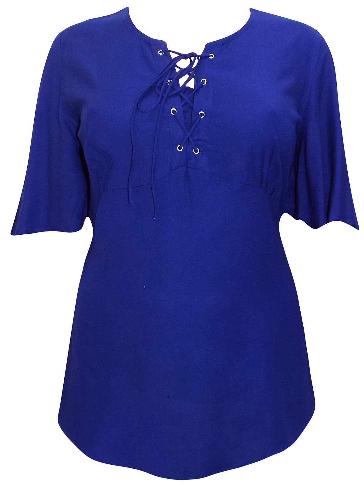 eaonplus BLUE Short Sleeve Lace Up Top - Plus Size 18/20 to 30/32