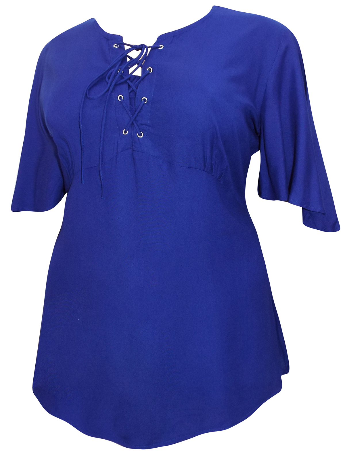 eaonplus BLUE Short Sleeve Lace Up Top - Plus Size 18/20 to 30/32