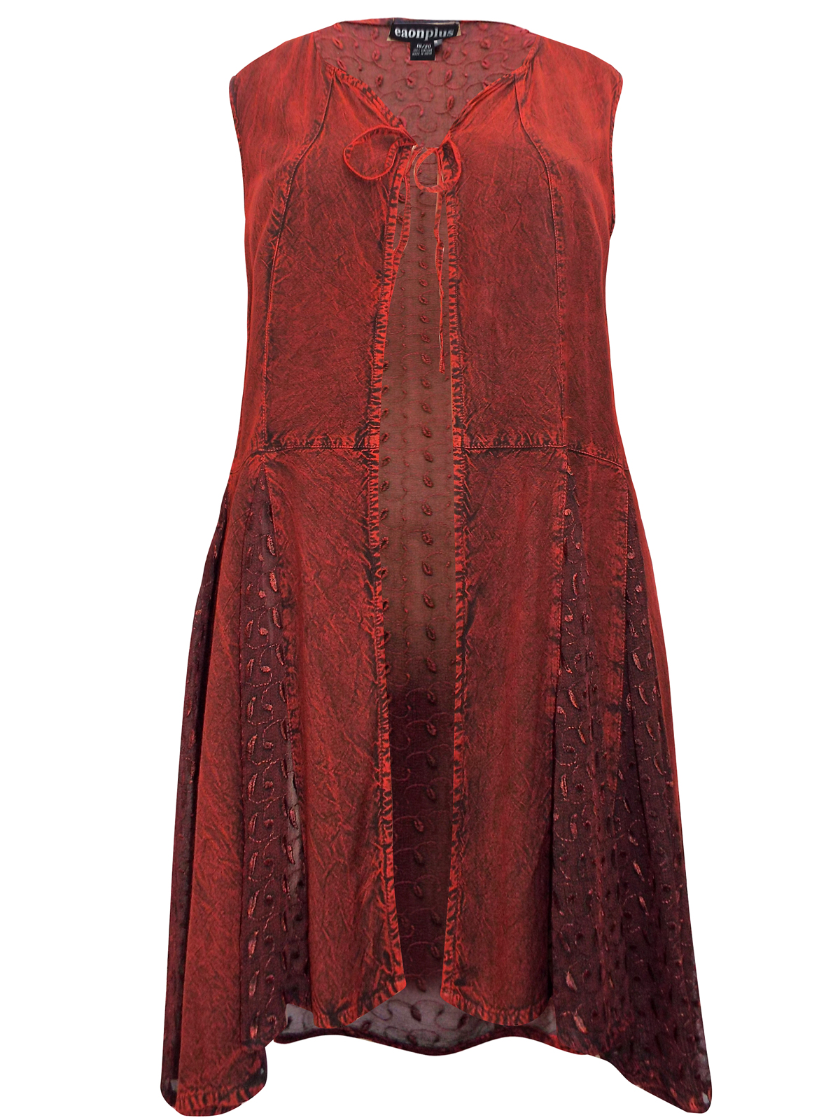 eaonplus ANTIQUE-RED Embroidered Panelled Sleeveless Duster Jacket ...