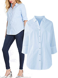 BLUE Pure Cotton 3/4 Sleeve Shirt - Plus Size 16 to 24