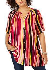 Roamans MULTI Stripe Short-Sleeve Angelina Tunic - Plus Size 14 to 38 (US 12W to 36W)