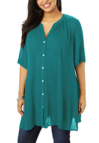 Roamans TEAL Short Sleeve Angelina Tunic - Plus Size 18 to 38 (US 16W to 36W)