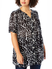 Roamans BLACK White Abstract Print Short-Sleeve Angelina Tunic - Plus Size 14 to 46 (US 12W to 44W)