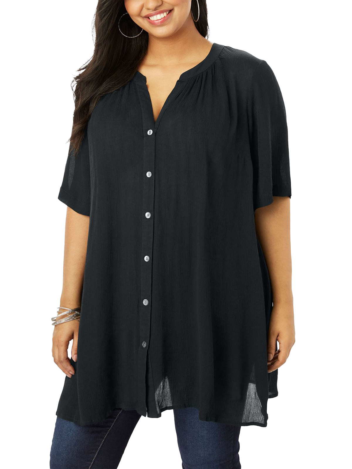 Roaman's - - BLACK Short-Sleeve Angelina Tunic - Plus Size 20 to 26 (US ...