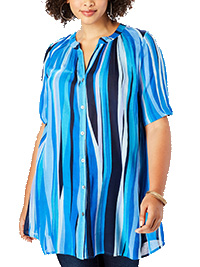 Roamans BLUE Cool Stripes Short-Sleeve Angelina Tunic - Plus Size 14 to 38 (US 12W to 36W)
