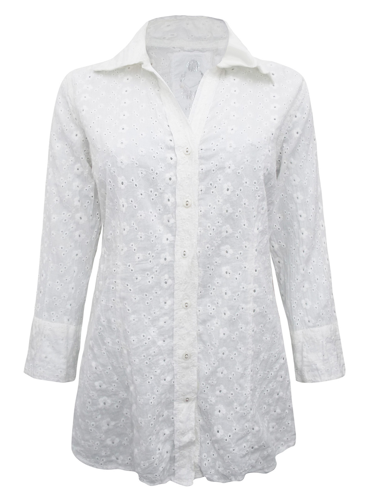 CINO - - CINO WHITE Eyelet Floral Crinkle Cotton Shirt - Size 8 to 18 ...