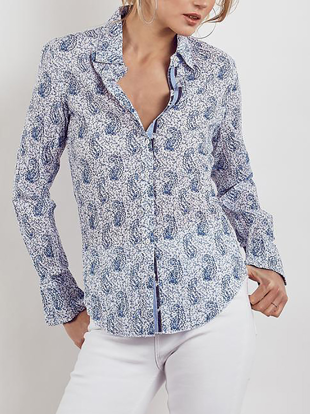 CINO - - CINO BLUE Floral Pure Cotton Crinkle Shirt - Size 8 to 18 (XXS ...