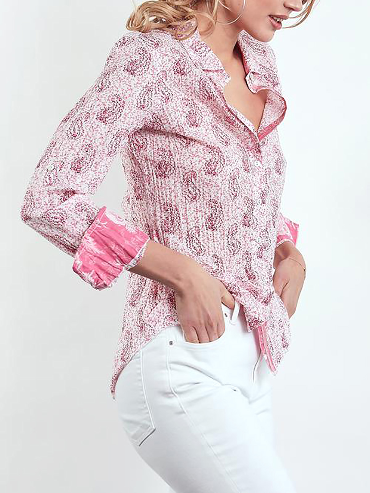 CINO - - CINO PINK Paisley Print Pure Cotton Crinkle Shirt - Size 10 to ...
