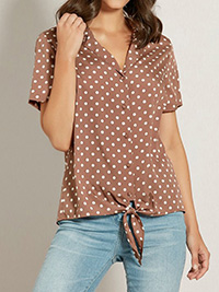 MOCHA Spot Print Tie Front Top - Size 10 to 16