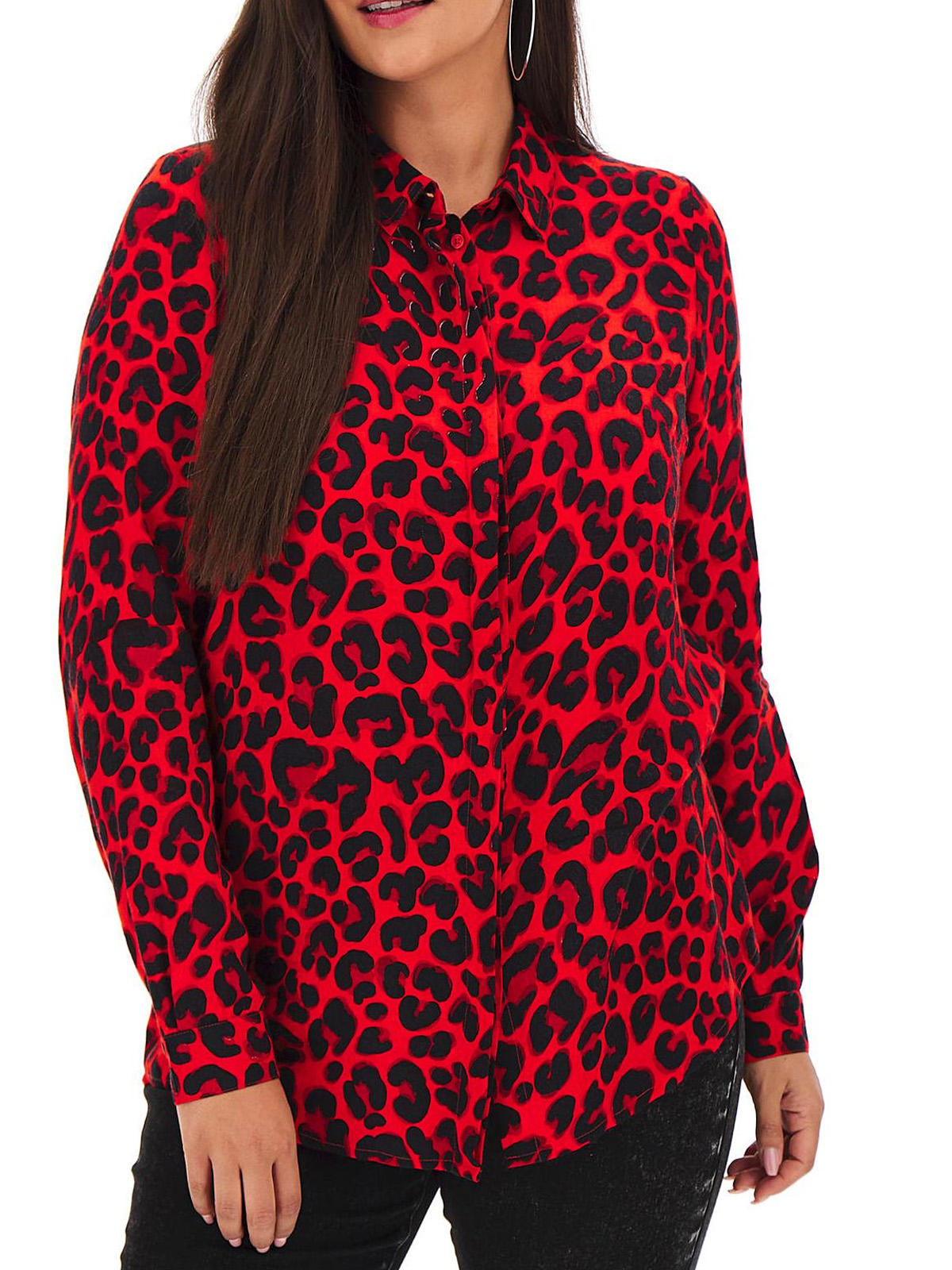Capsule - - Capsule RED Leopard Print Dipped Hem Shirt - Plus Size 26 to 28