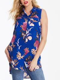 Capsule BLUE Floral Print Sleeveless Tunic Shirt - Plus Size 20 to 26