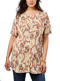 Roamans VINTAGE Floral Angelina Scoop Neck Crinkle Crepe Tunic - Plus Size 20 to 38 (US 18W to 36W)