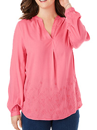 Woman Within ROSE Embroidered Split Neck Tunic - Plus Size 18/20 to 34/36 (M to 3X)