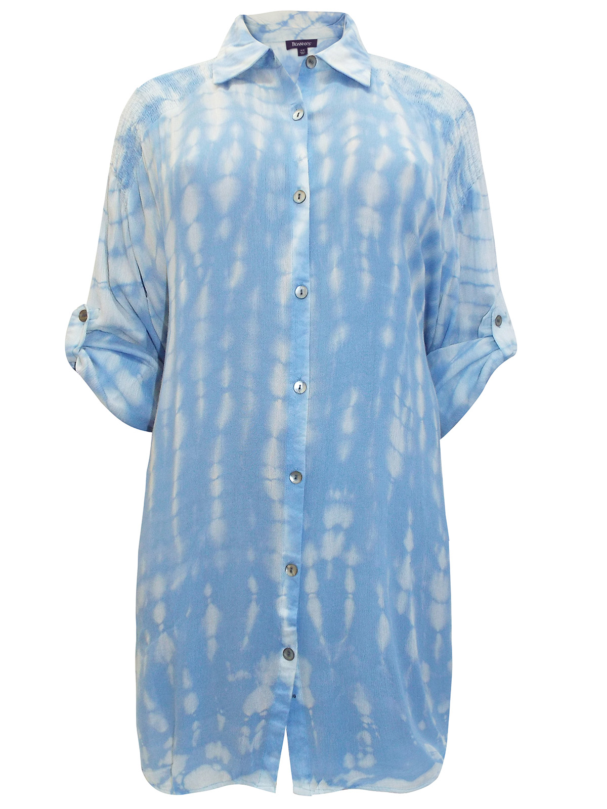 Roaman's - - Roamans BLUE TieDye Print Smocked Crinkle Tunic - Plus ...