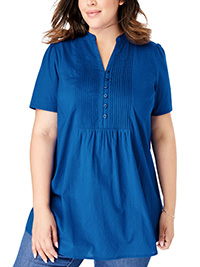 WW COBALT Pintucked Half-Button Tunic - Plus Size 20/22 to 36/38 (US L to 4X)