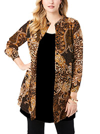Jessica London BERRY Floral Paisley Georgette Button Front Tunic - Plus Size 14 to 26 (US 12W to 24W)