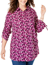 Woman Within PINK Ruched Sleeve High-Low Shirt - Plus Size 16/18 to 40/42 (US M to 5X)