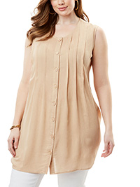 Roamans SAND Sleeveless Angelina Tunic - Plus Size 16 to 32 (US 14W to 30W)