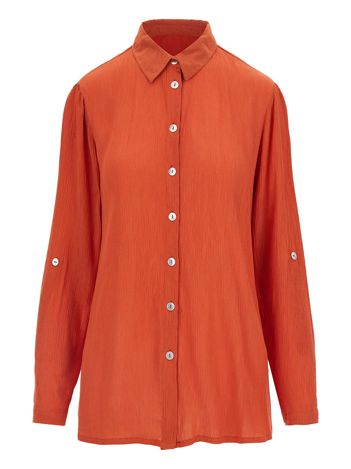 Capsule - - Capsule TERRACOTTA Crinkle Turn Up Sleeve Shirt - Plus Size ...